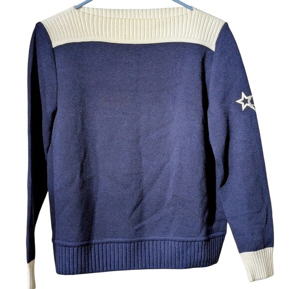 St. John Sportswear Logo By Marie Gray Navy Cream Star Logo Sleeve Sweater Sz S